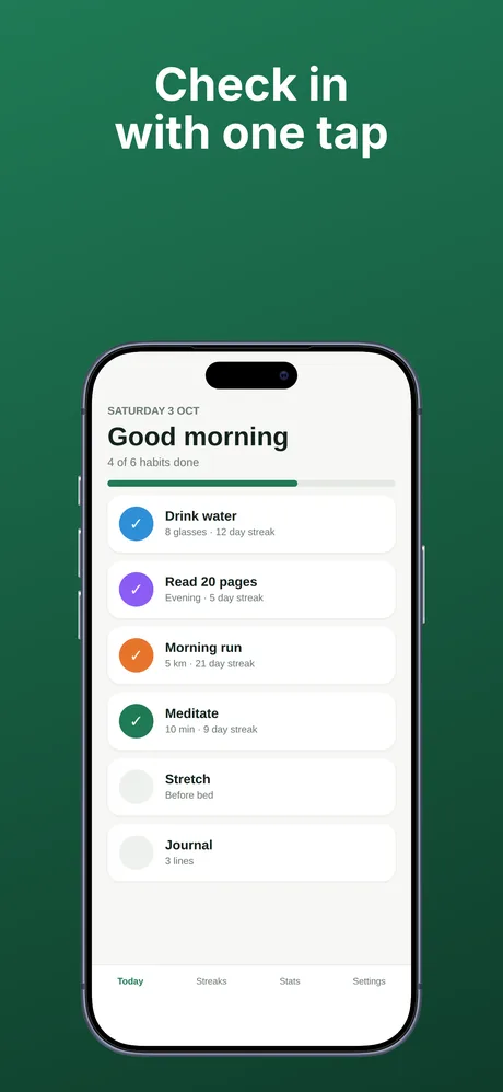 Exported App Store screenshot 1 of 4 for a habit tracker app